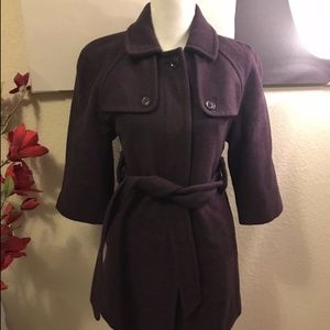 GAP Purple Wool Blend Pea Coat Jacket w/ Belt